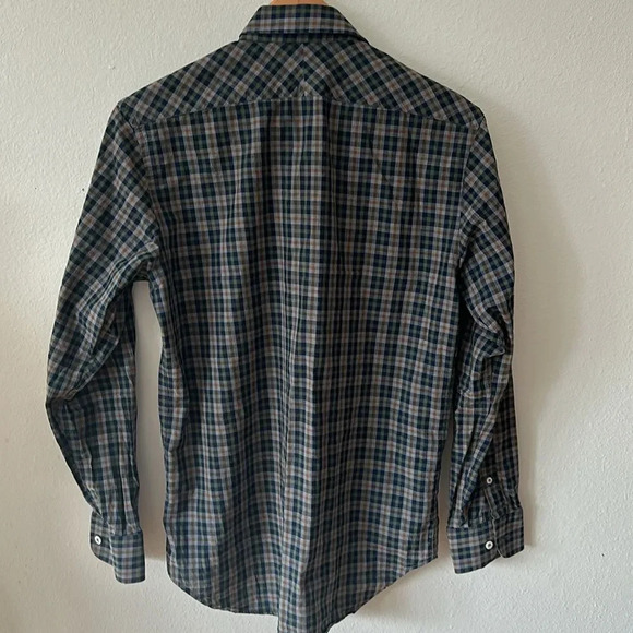 Billy Reid sz M men’s button down plaid shirt navy grey orange green great cond - Picture 4 of 5